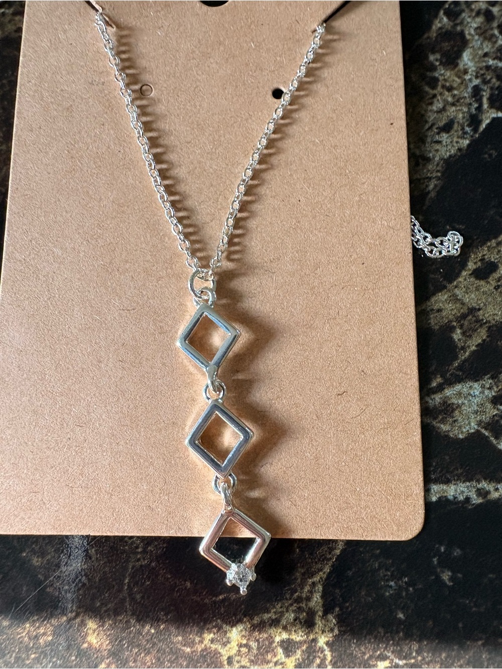 Silver Tone Geometric Drop Necklace - Silver Tone